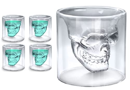 Kit 4 Copos Caveira 150ml - Doomed - Zamun - Copo de dose de pinga, cachaça, uísque, copo de shot de