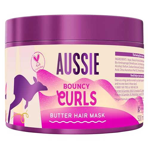 Aussie Bouncy Curls Mascarilla para el pelo 500ml Desenreda, Nutre e Hidrata Profundamente el Pelo Ondulado y Rizado. Enriquecida con Aceites de Jojoba, Coco y Macadamia. Vegana y CrueltyFree