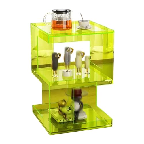 Scumlovy Mesita de Noche acrílica, Mesa Auxiliar con Compartimento Abierto, Ahorra Espacio, Organizador de Almacenamiento, mesita de Noche pequeña para Dormitorio o Sala de Estar (Color: Verde fluore