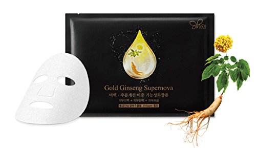 Gold Ginseng Supernova Sheet Mask (28g x 5 packets)– Contains GOLD Ginseng Berry Extract, Regenerate Aged Skin, Protect Your Skin From Wrinkles and Visible Signs of Aging