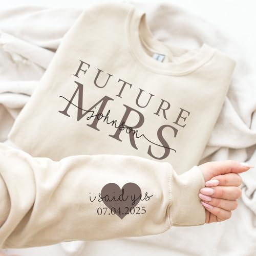 Custom Mrs Sweatshirt, Future Mrs Hoodie, Bride Sweatshirt, Customized Last Name & Date On Sleeve, Engagement Gift2