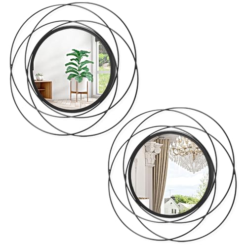 HLFMVWE 2 Set 12'' Black Circle Mirrors Wall Decor Iron