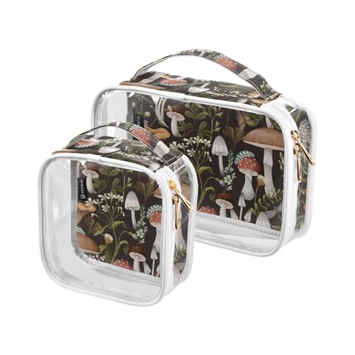Fairytale - Trousse da toilette a forma di fungo impermeabile per donne e uomini organizer per cosmetici in PVC trasparente per viaggi doppia cerniera confezione da 2 Come nella foto