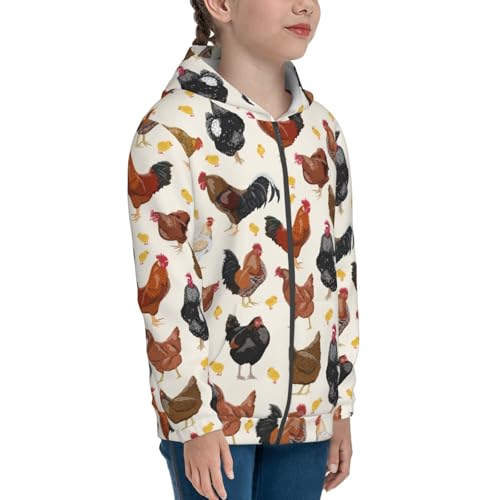 Roosters and Chickens Kid Hoodies Boys Zip Up Sweatshirts Girls Pullover with Pocket4