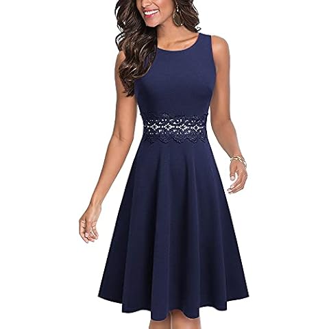 HOMEYEE Women's Sleeveless Cocktail A-Line Embroidery Casual Party Summer Wedding Guest Dress A079(6,Dark Blue) Cover