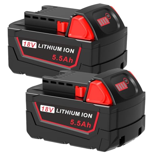 LabTEC 2 Pack 5.5Ah Li-ion Battery for Milwaukee M18 Compatible with Tools 18V 48-11-1815 48-11-1820 48-11-1830 48-11-1840 48-1850 11