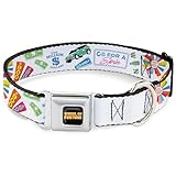 Sony Pictures ペット首輪、犬の首輪メタルシートベルトバックル、ホイールオブフォーアスピン賞コラージュマルチカラー16~23インチ幅1.5インチ