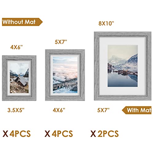 Povrgive Picture Frames Set Of 10 Grey Wood Grain, Bulk Mdf Frames For 8X10, 5X7, 4X6 Photos Real Glass For Wall Or Tabletop #TOP3