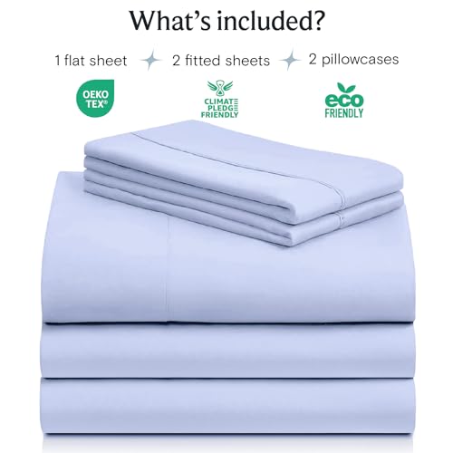 Image of LuxClub 5 PC Sheet Set Bed Sheets Deep Pockets 16 inch Eco Friendly Wrinkle Free Cooling Machine Washable Hotel Bedding Silky Soft - Sky Blue Split King