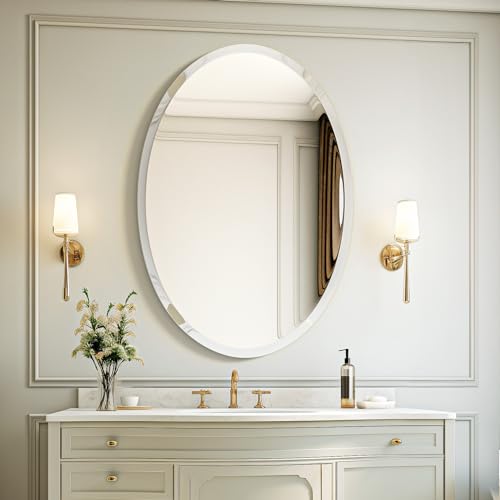USHOWER Bathroom Mirror for Over Sink, 24x36 Inch Oval Frameless Mirror, Beveled and Polished, Decorative Wall Mirror for Bathroom, Bedroom, Vanity, Entryway, Modern and Elegant by USHOWER - Image 7