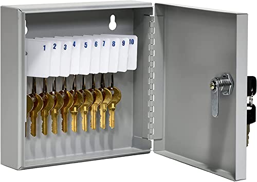 Banksupplies Fort Knox Key Holder Cabinet | 10-Key Cabinet | 10 Easy-To-Write-On Key Tags | Piano Hinged Door | Standard Keyed Lock | Steel Construction | Key Lock Box #TOP28