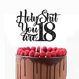 Happy 18th Birthday Cake Topper Glitter 18 Cake Topper Black 18th Birthday Party Supplies for Funny 18th Birthday Decorations 18th Birthday Decor Time to Adult 18th Birthday Decorations