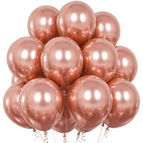 Image of Togvu Rose Gold Balloons, 50Pack 12 Inch Chrome Rose Gold Latex Party Balloons for Birthday Bridal Baby Shower Wedding Graduation Party Decorations Supplies