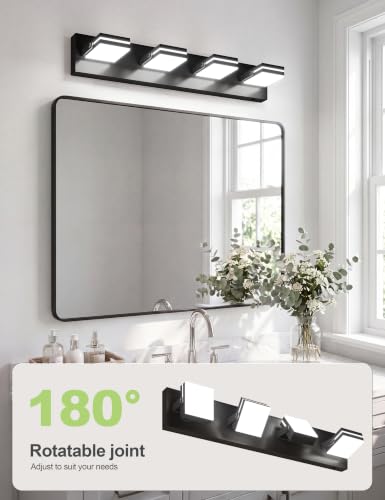 Image of VOLISUN 4 Light Bathroom Vanity Light, 27.16 inch Dimmable Bathroom Light Fixtures Over Mirror, 5 Color Temperatures, 180Rotatable Head, Black LED Vanity Lights for Bathrooms-ETL Certificated