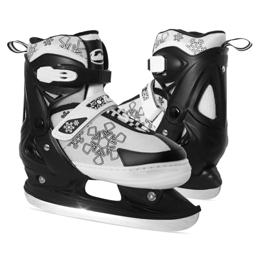Nattork Black Ice Skates for Kids, Boys and Girls, Hockey Lace-Up Adjustable Skates - Soft Padding and Reinforced Ankle Support with 4 Sizes Adjustments