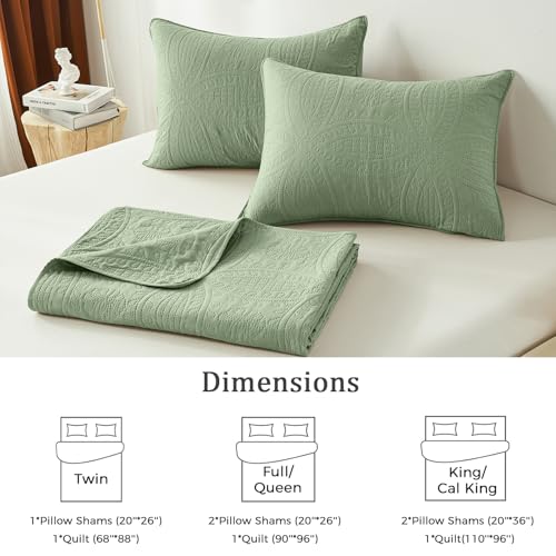 akkialla Twin Quilt Bedding Set,Sage Green Ultrasonic Quilt Set,Lightweight Soft Bedspread Coverlet,Modern Style Coin Pattern Bed Cover for All Seasons,2 Piece(1 Quilt,1 Pillow Sham)
