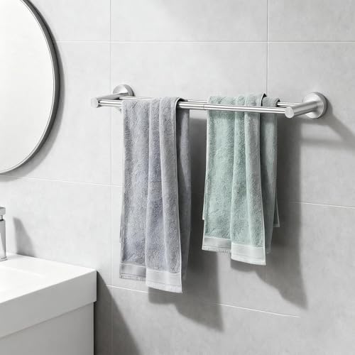 WJUAN Porte-Serviettes Extensible 43-72 cm Double Barre INOX 304 Argent Brillant - Salle de Bain/Cuisine/Hôtel