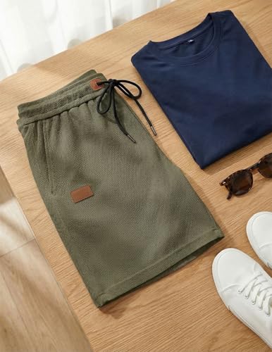 JMIERR Mens Gym Shorts Summer Casual Waffle Stretch Waist Drawstring Shorts Lightweight Basketball Running SweatShorts, L, Green