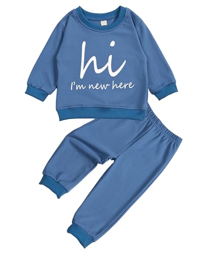 Toddler Baby Letter Hi I'm Here Long Sleeve Sweatshirt Top Jogger Pants Set Cute Fall Winter Clothes Set