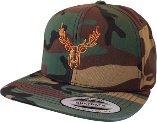 Baddery Jäger Outdoor Camo Flexfit Snapback Cap - „Polygon Hirsch“ - Bestickte Camouflage Kappe für Herren & Damen - Jagd & Wandern (Camo - One Size)