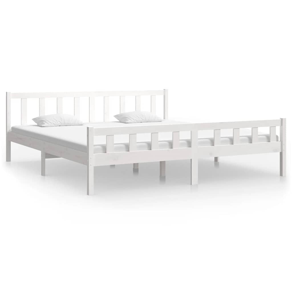 Legno Massello di Pino e Faggio Giroletto Bianco con Testiera 160x200 cm