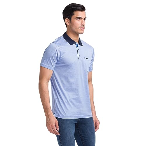 Image of Park Avenue Men's Pure Cotton Two Tone Pattern Slim Fit Polo Collar Half Sleeve Casual T-Shirt