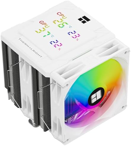 Thermalright Peerless Assassin 120 Digital ARGB White CPU Air Cooler, Digital Screen Top Cover,6 Heatpipes Computer CPU Cooler, for AM4/AM5,Intel LGA1700/1851/1150/1151/1200, PC Cooler-White ARGB