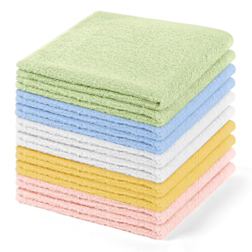 ALIIP Set Seiftuch 25x25cm, 10er Handtücher Klein für Gesicht und Hände, Handtuch Set Saugstark, Waschbar und Strapazierfähig, Natürliche Bambusfaser (Weiß/Gelb/Rosa/Grün/Blau)