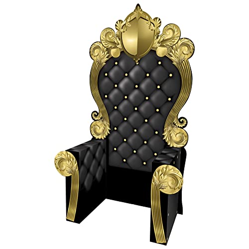 Beistle 3-D Prom Throne Prop – Black and Gold Cardboard Chair Backdrop, Elegant Photo Booth Party Decoration for Proms, Galas, Birthdays Parties, Ceremonies and Special Events, 7' 1¾" x 3' 9¼" by Beistle - Used condition - US$78.83