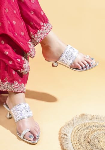 Image of TRYME Fancy Embroidery Kitten Heel Sandal Stylish Embellished Wedding Footwear Sandals For Women & Girls