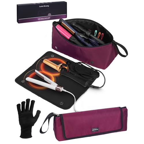 2-in-1 Hot Hair Tools Travel Bag, Removable Heat-Resistant Silicone Mat,