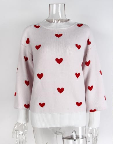 Image of Women's Long Sleeve Mock Neck Sweaters Loose Cute Heart Pullover Sweater