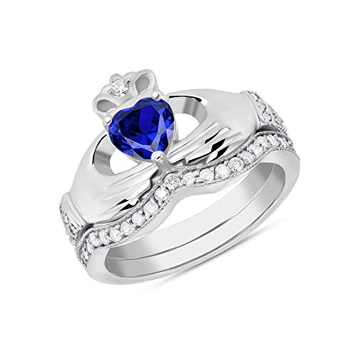 Sterling Silver Irish Claddagh Birthstone Ring Set