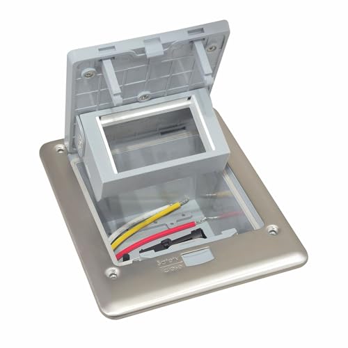 Image of MX IP66 Watertight Floor Box - 3-Module Concrete Floor Pop-Up with Stainless Steel Plate, Slide Push Button, 45 Series Modules, Silver