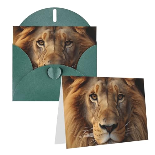 QMNEHJ グリーティングカード サンキューカード 封筒付き 空白のメモカード 4x6インチ バースデーカード アフリカのライオンの頭 ウェディングカード お悔やみカード おもしろい 思考カード あらゆる場面に対応