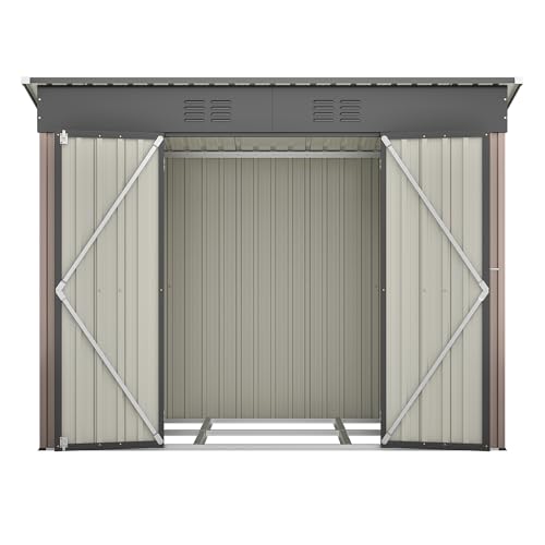 Abri de jardin en métal de 8 x 4 m, avec fondation en métal (sans sol), résistant aux intempéries, pour extérieur, jardin, terrasse, marron