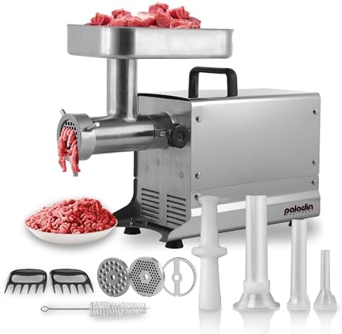 Paladin Equipment #32 Electric Commercial Meat Grinder, 2 HP Heavy Duty Stainless Steel Meat grinder Machine with Sausage Sufffer, 21 lbs Per Minute, Ideal for deer processing, Pet Food,Heavy Use