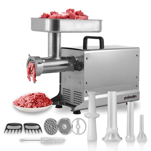 Paladin Equipment #5 Commercial Stainless Steel Electric Meat Grinder Machine, 240lbs/h, 0.4HP Heavy Duty Meat Grinder with Sausage Stuffer for deer processing, Pet Food, Heavy Use