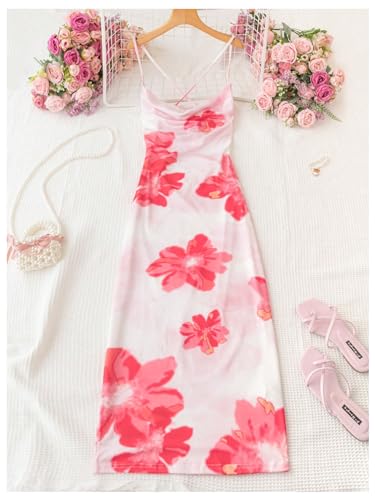Image of GORGLITTER Women's Floral Open Back Bodycon Maxi Dresses Bow Tie Wedding Guest Birthday Going Out Party Long Dress