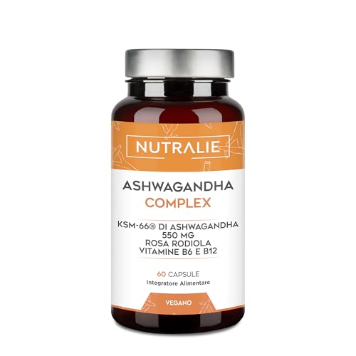 Ashwagandha KSM-66 - Rhodiola Rosea Vit B6 B12 - Ginseng Indiano - Withania Somnifera - BIO-disponible - 60 Capsule Vegane Nutralie