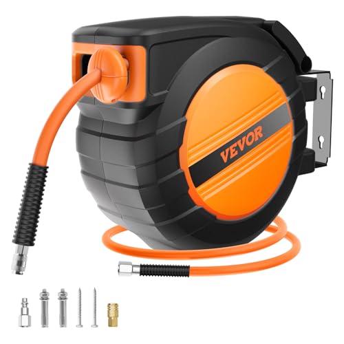 VEVOR Druckluft Schlauchtrommel, 9,52 mm x 15,24 m Luftschlauch, max. 300 PSI, Schlauchaufroller mit automatischem Aufrollen, Decken-/Wandmontage, geschlossene PP-Rolle & 180°-Schwenkhalterung