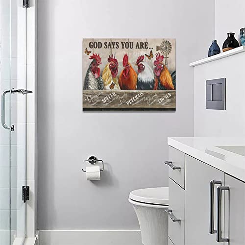 Farmhouse Rooster Canvas Wall Art Chicken Wall Decor God Says You Are Pictures Painting Print Framed Rustic Artwork For Bathroom Kitchen Living Room 12"X16" #TOP4