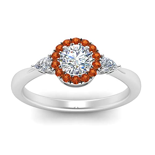 Image of Sterling Silver Sapphire & CZ Diamond Halo Engagement Ring with Pear Accent, Round Shape, Wedding & Everyday Jewelry for Women, US Sizes 4-12