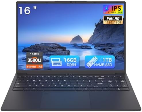 16.1-inch Thin and Light Laptop, IPS Full HD Screen, R5 3500U 16GB DDR4 ...
