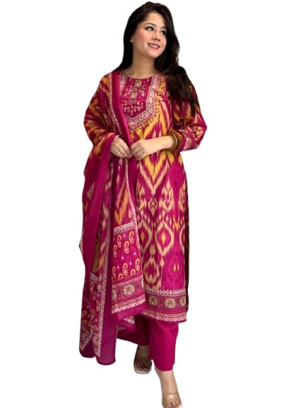krisjan |Women's Pure Cotton Printed with Handwork Kurta with Pants and Dupatta Set | Ethnic Set | Suit Set | Kurta Set | Wedding Suit Set!-picture-33