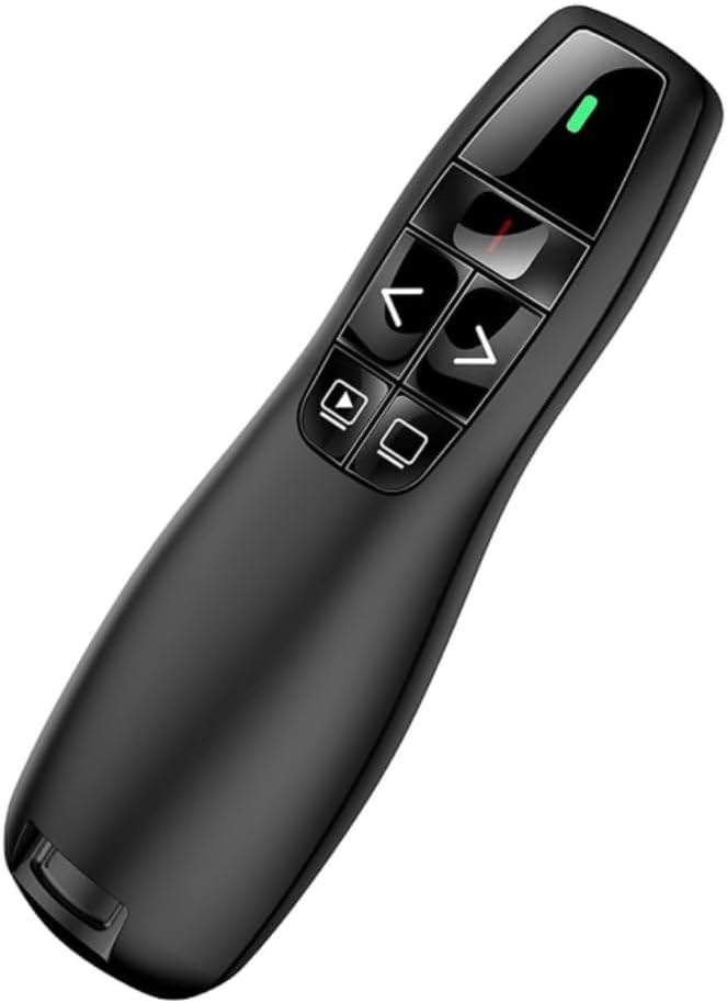 100m Wireless Presentation Clicker with Red Laser – 2.4GHz PowerPoint Remote with USB Receiver, Plug & Play PPT Clicker for Teaching, Meetings & Office Presentations – Compatible with Windows/Mac