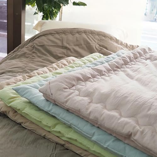 オリーブグリーン 綿布団 わざとしわしわにした 肌掛け布団 シングル[亀屋寝装センター][ふとん 布団 寝具 国産 日本製 国内生産 掛け布団 綿布団 コットン 洗える 肌触り]