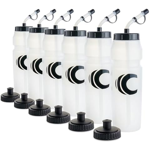 Cannon Sports 1 Liter Squeeze Water Bottle with Straw Lid New Easy Grip 34 Oz Pack of 6 (Clear) Cover