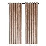CHARKHAH Crushed Velvet Curtains for Bedroom Living Room Kitchens Ultra Soft and Graceful Fabric Pair of Fully Lined Prepared Blackout Curtain with Eyelet Ring Top (Champagne, 90" Wide x 90" Drop)