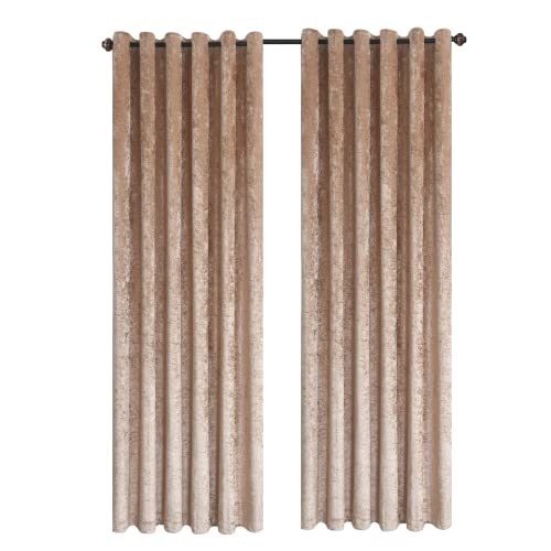 Hadi London Crushed Velvet Curtains for Bedroom Living Room Kitchens A pair of fully lined, beautifully made shades with an eyelet ring top velvet curtains. (CHAMPAGNE GOLD, 66X72)